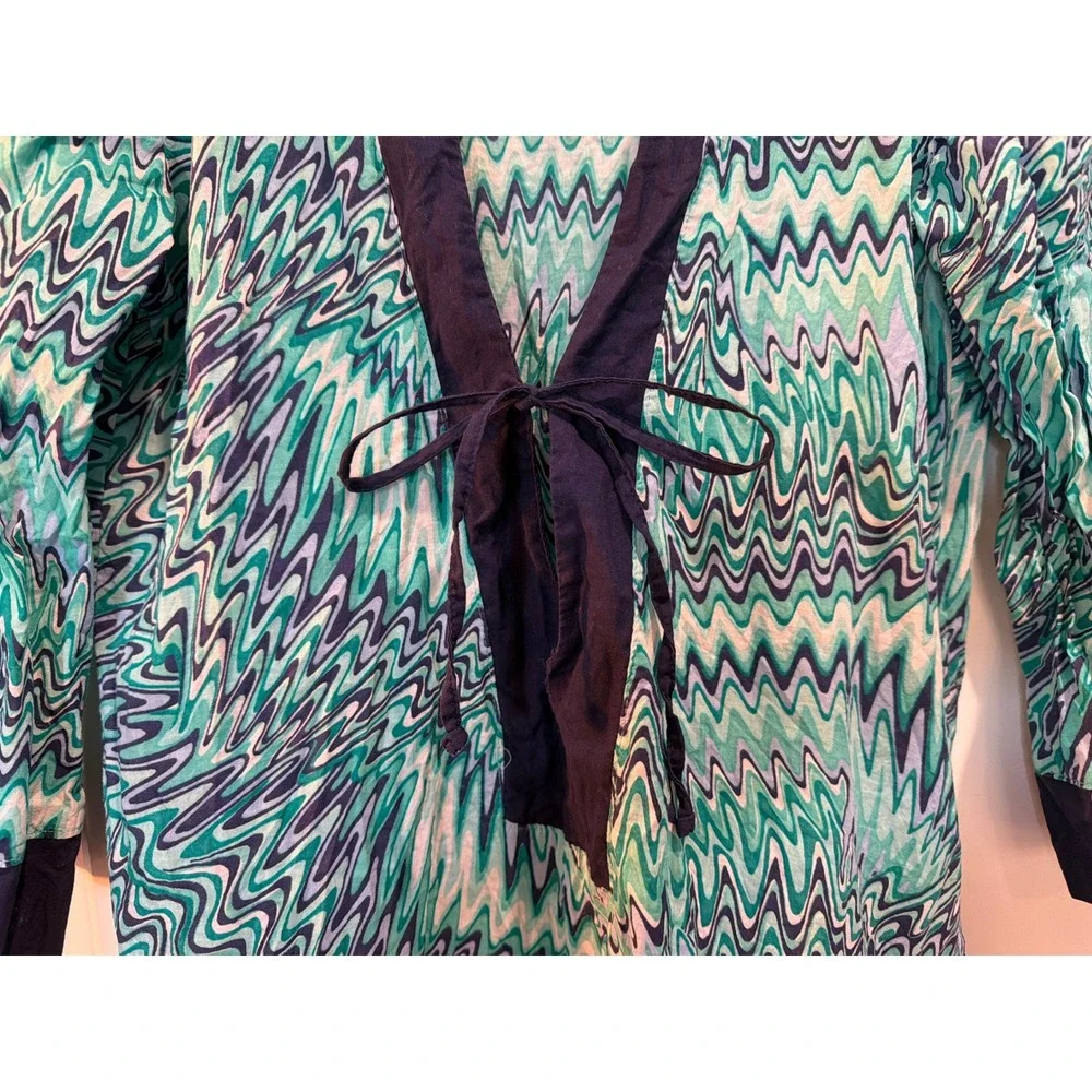 Hermanny by Vix Teal Navy Zigzag Cotton Tunic Beach Cover Up Y9K380
